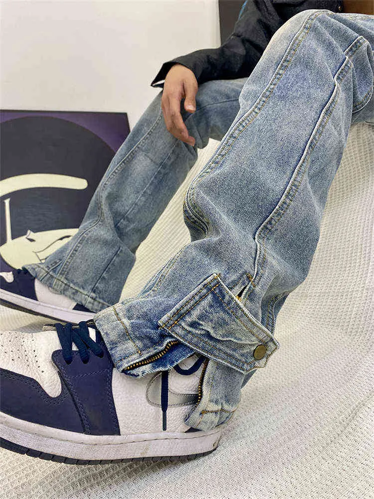 American High Street Heavy Industry Zipper Jeans Femmes Printemps Rétro Hip Hop Mince Mopping Neutre Pantalon Femme Denim Pantalon T220728
