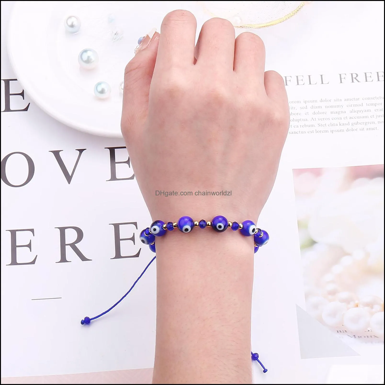 Turkish Evil Blue Eye Beads Bracelet Braided Rope Chain Colorful Crystal Beads Bracelets for Women Handmade Jewelry Gifts