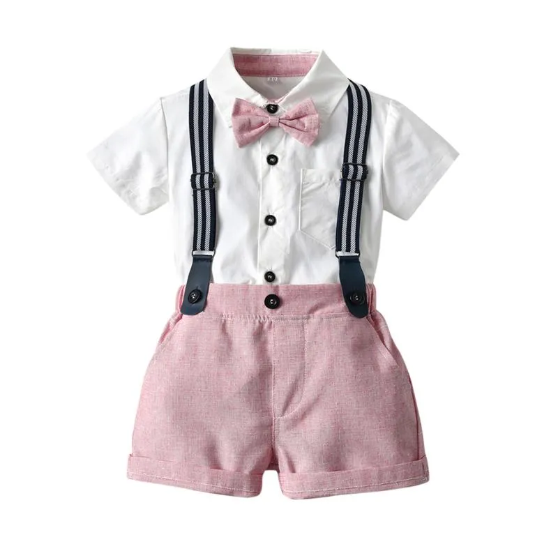 Kleidungssets Baby Outfit Set Kleinkind Jungen Gentleman Fliege Solide Kurzarm T-Shirt Tops Hosenträger Shorts Outfits 2PCSKleidung