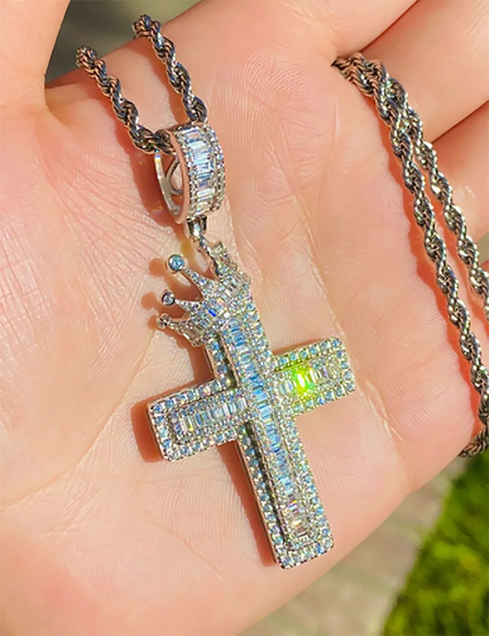 Collier avec pendentif croix en or glacé 14 carats, style hip hop, breloque scintillante, Micro pavé, Zircon cubique, bijoux à la mode