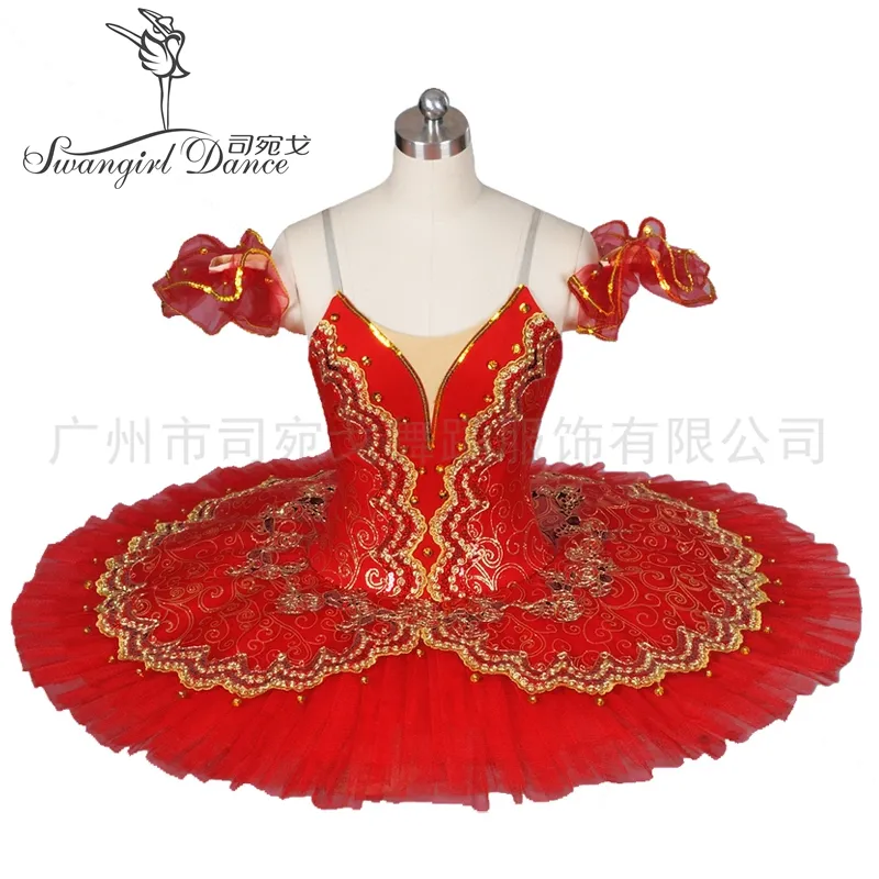 women red gold professional tutu for girls pancake tutu performance Nutcracker tutu child BT8941