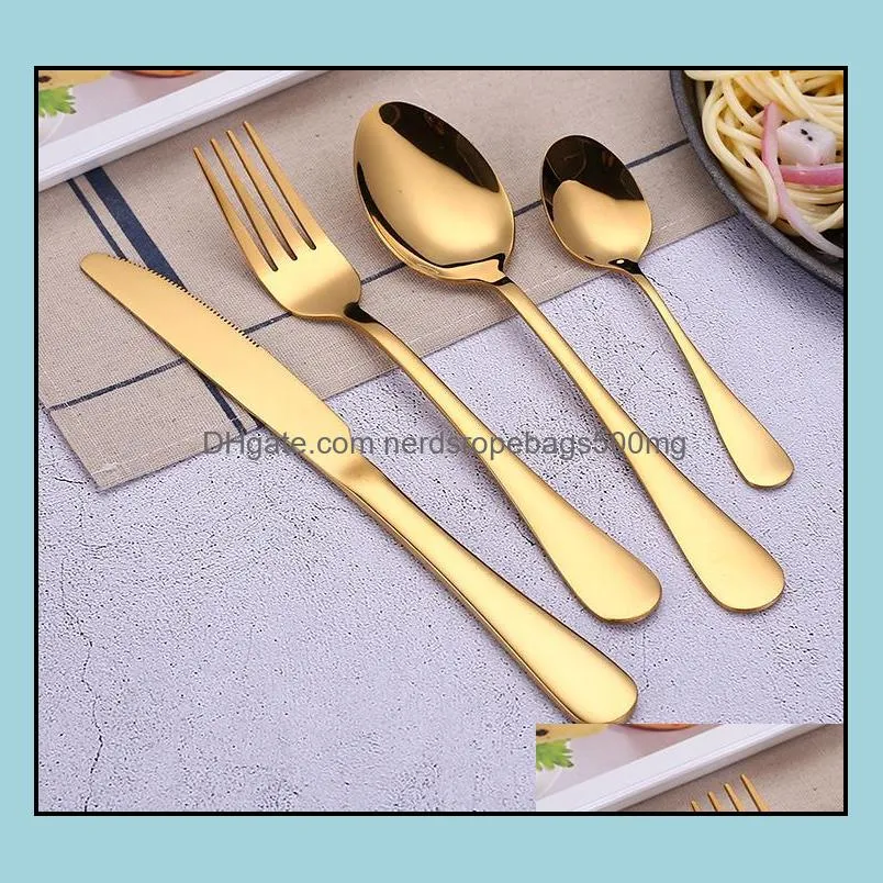 NEWStainless steel Gold Flatware Sets Spoon Fork Knife Tea Spoons Dinnerware Set Kitchen Bar Utensil 4 Style RRD12865