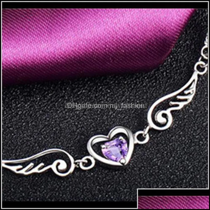 Bracelets Jewelrysier Bangle Bracelet Angel Wings Love Heart With Austrian Crystals For Woman Charm Braceletwholesale Fine Ps1134 Drop