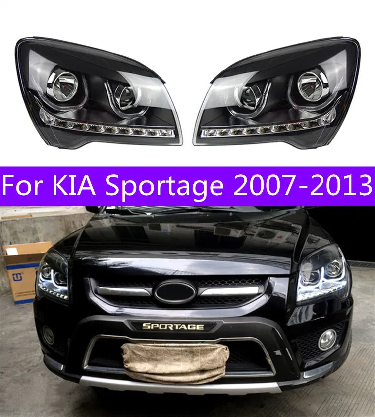 Kia Sportage 2007-2013 LEDランニングライトの自動チューニングヘッドライトH7エンジェルアイズフォグライトヘッドライトアセンブリ