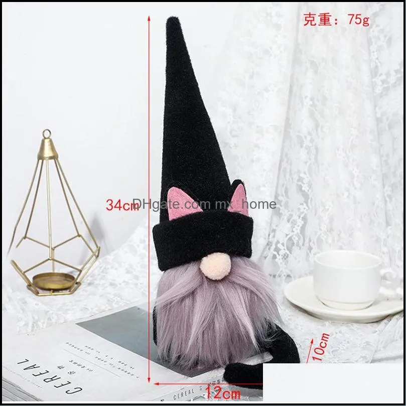 cat faceless doll carnival party beard elf tail plush stuffed toy black pink ornaments garden home decorations accessories mxhome