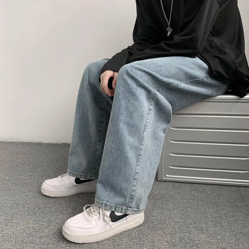 Herr jeans baggy män kläder streetwear denim skater breda ben byxor harajuku låg stigning byxor elastisk midja hip hop rak pantmen's