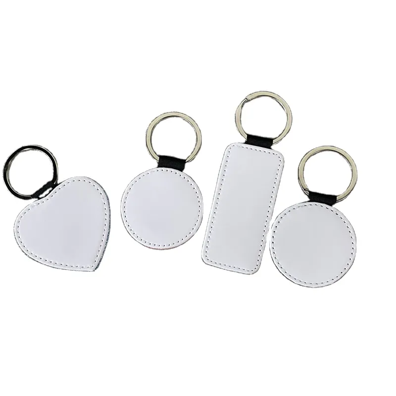 Sublimation Blank Keychains Kit PU Leather Heat Transfer Key chain Keyring Blanks BOTH SIDES PRINTABLE