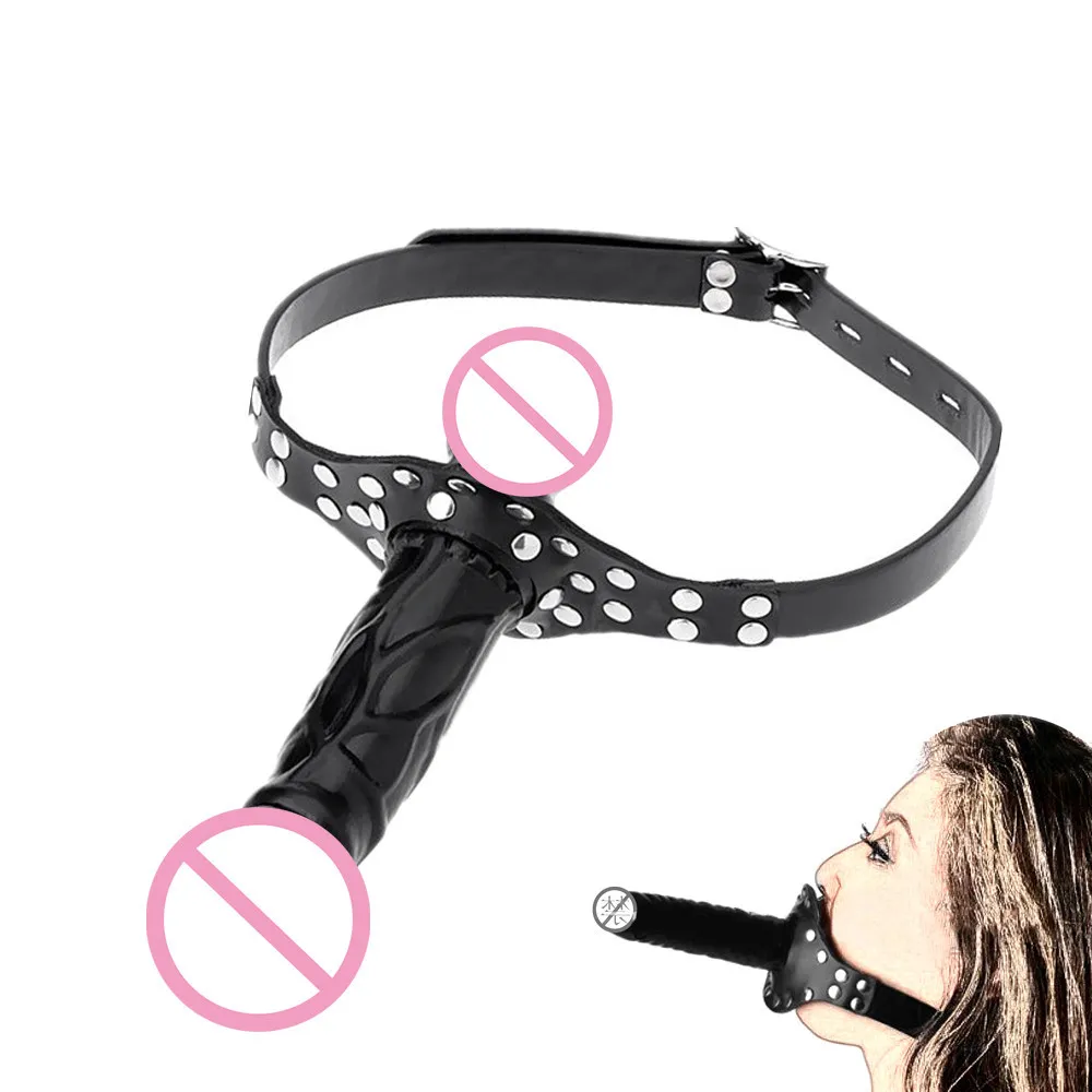 Dildo a doppia estremità Strap On Pene Bocca Bavaglio Giocattoli sexy orali per coppia Realistic Plug Slave BDSM Bondage Shop