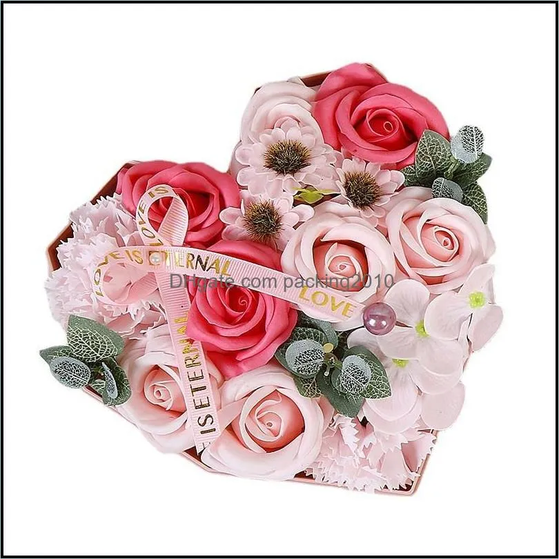 Decorative Flowers & Wreaths Diamond Heart-Shaped Gift Box Luxury Soap Flower For Hand Packaging Eternal Rose Wedding Valentine Mothers