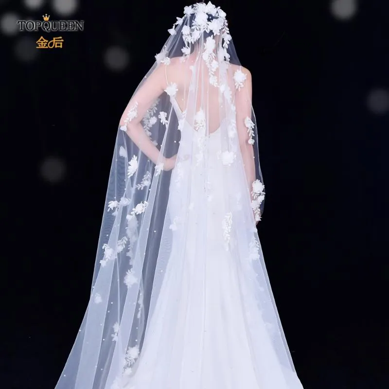 Bridal Veils V52 z kwiatami 3D Long Cathedral w stylu katedry Weselna Zasilka Pearl Extra Royal Drop Veilbridal