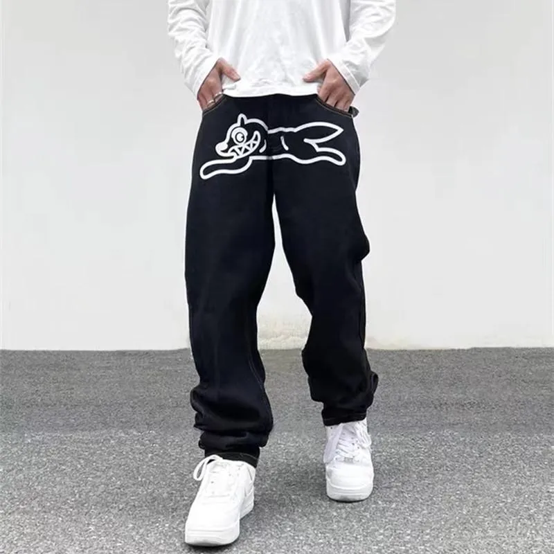 Dżinsy męskie ropa pies nadruk streetwear men hip hop workowate spodnie y2k ubrania proste luźne dżinsowe spodnie pantelones vaquerosmen's