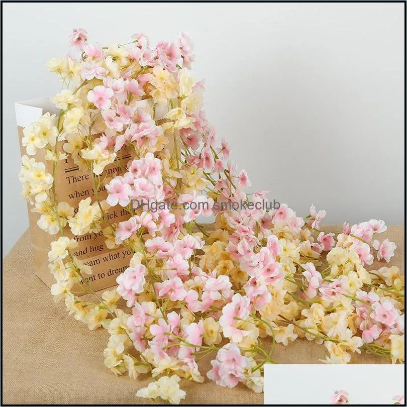 180 Cm Artificial Cherry Blossom Flowers Encryption Design Garland Vine For Wedding Hanging Ornament Home Decor 10 Pcs