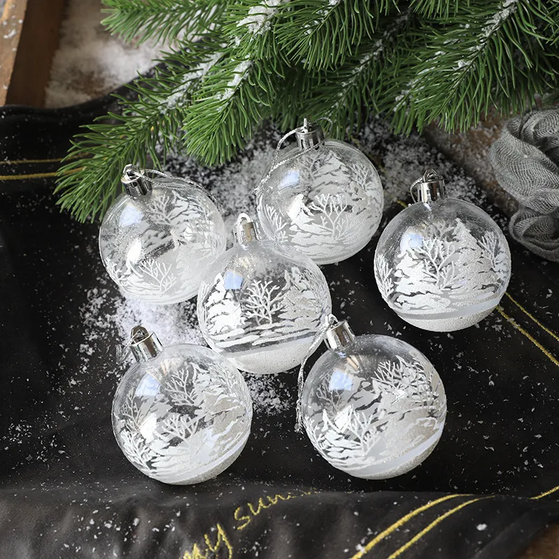 6pcs 8cm Christmas Big Tree Decorations Balls Bauble Xmas Party Hanging Transparent Ball Ornaments Christmas Decoration New Tear 201201