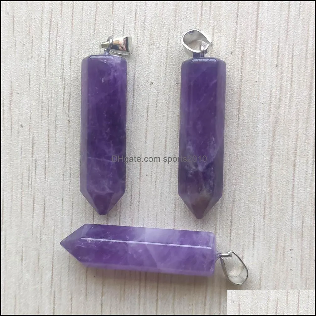 39x10mm amethyst natural rose quartz charms white crystal fluorite labradorite stone pillar pendant for jewelry making sports2010