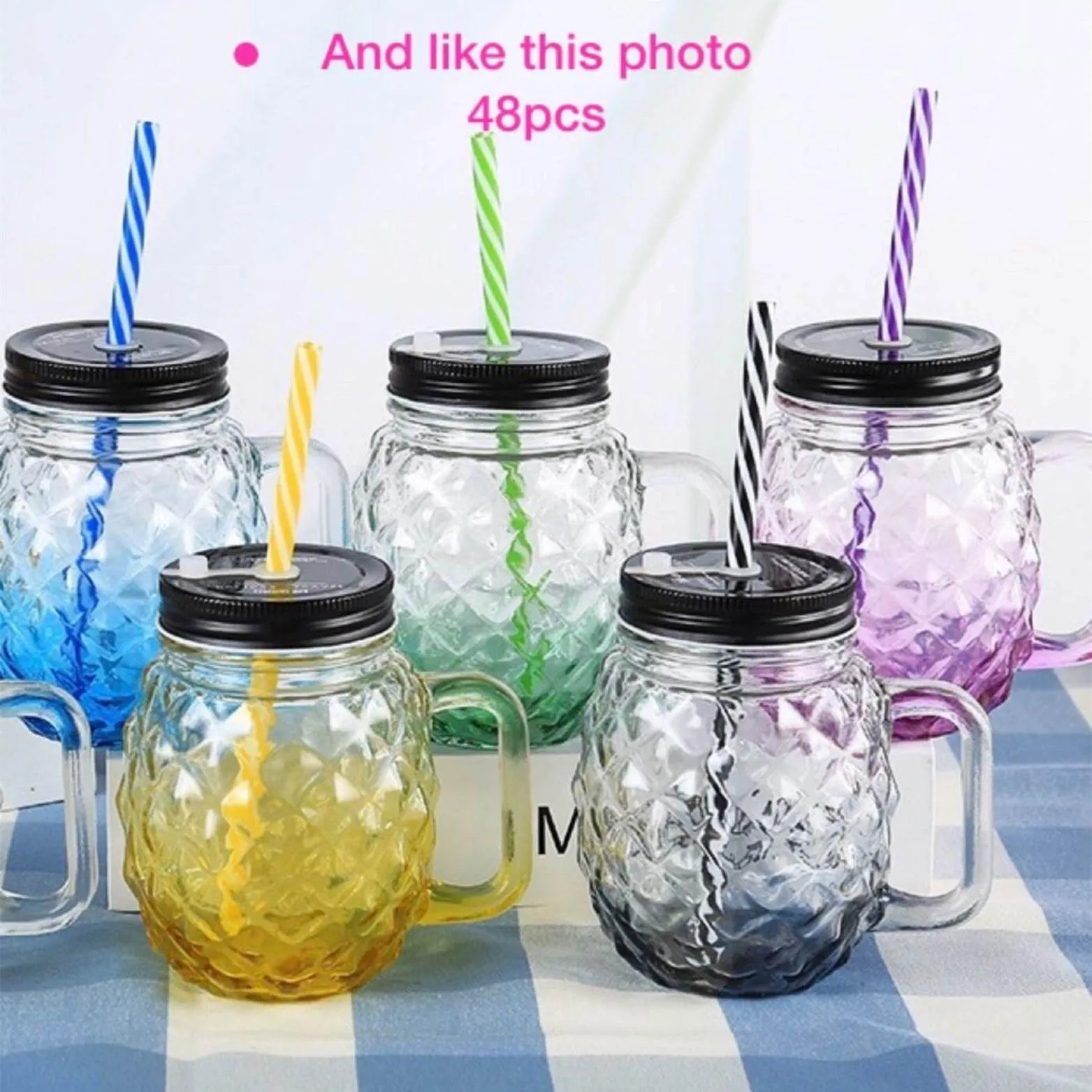 Wholesale 16oz 500ml Colorful Crystal Diamond Glass Drinking Cup with Cap Straws