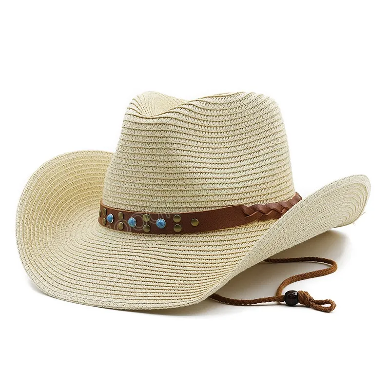 Cowgirl Sun Hats Summer Straw Hat Men's Western Cowboy Hat Ladies Fashion Flätad solskyddsmedel Sunshade Beach Cap