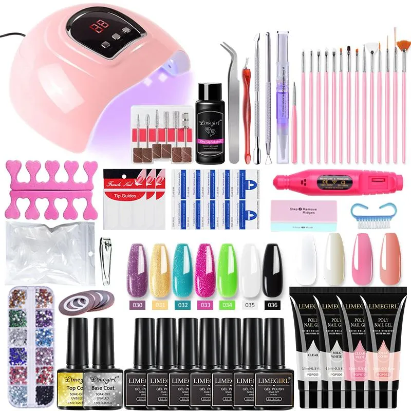 مجموعات فن الأظافر LIMEGIRL Extress Gel مجموعة Acrylic Polish Kit مع مصباح LED للأشعة فوق البنفسجية لأدوات المبتدئين setNail