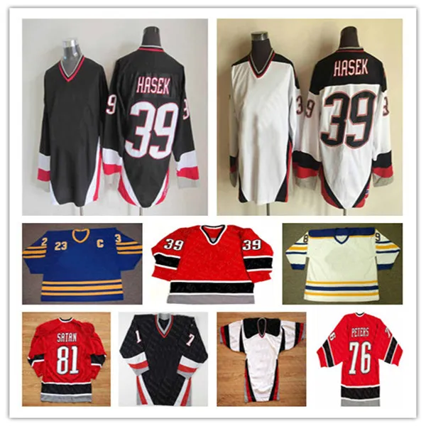 Buffalo Vintage Hockey Koszulka DOMINIK HASEK 48 Daniel Briere 29 JASON POMINVILLE 9 DEREK ROY Jason Woolley Brian Campbell Curtis Brown Miroslav Satan Pat Lafontaine