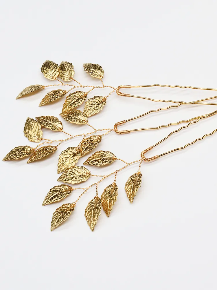Vintage Gold Leaf Hair Pin Elegant Women Hairpiece... From  display picture 2