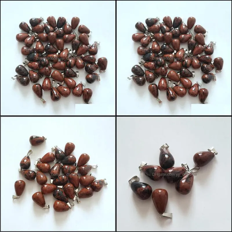 wholesale 50pcs/lot fashion natural mahogany obsidian stone pendant water drop charms for diy accessories making