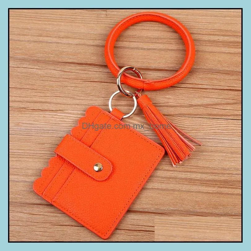 bangle bracelet card storage bags bag wallet keychain wristlet keyring leopard handbag leather credit card holder with tassel 39 style