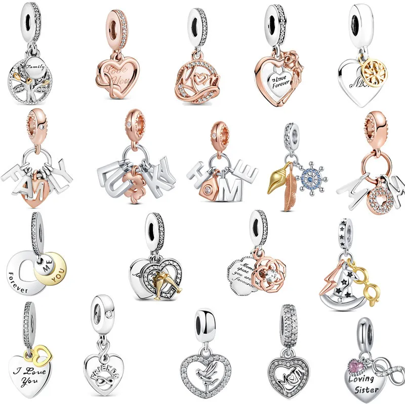 S925 Charms in argento sterling Perline sciolte in rilievo Fai da te Donna Classico Portafortuna Ciondolo originale Fit Pandora Bracciale Moda Donna Mamma Gioielli Regalo