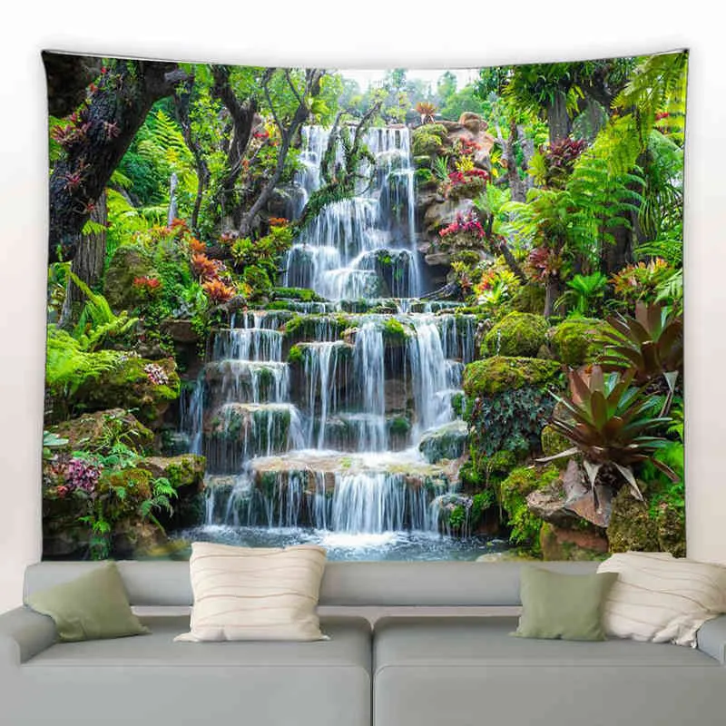 Cascade tropicale paysage mur tapis plantes vertes arbre arbustes parc Nature suspendu salon chambre jardin décor J220804