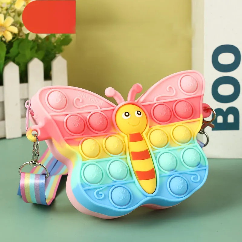 Borsa giocattolo a bolle Giocattoli di decompressione Arcobaleno in silicone Portamonete per bambini Borse a tracolla a bolle di spalla
