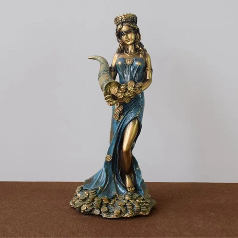 Decoratieve objecten beeldjes geblinddoekt Fortuna standbeeld Oude Griekse Romeinse godin van Fortune Vintage Blauwe Geluk Sculptuur Decoraties voor