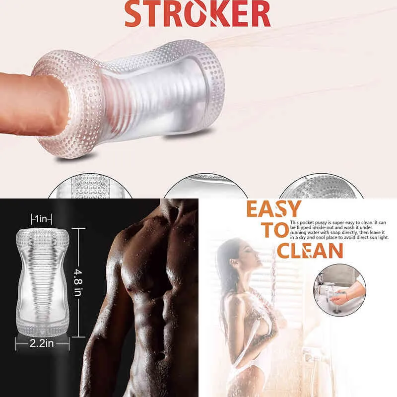 Nxy Masturbators Sexmasturbation Male Masturbator Cup Stroker Massager Crystal Vagina Oral Sleeve Blowjob Portable 220427