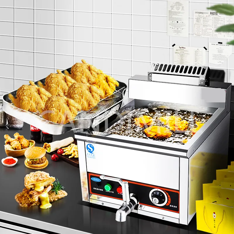 Attrezzature per la lavorazione degli alimenti Disco filtrante laterale efficiente Termostato automatico verticale commerciale Padella multifunzione Macchina per tritare il pollo fritto Cilindro singolo