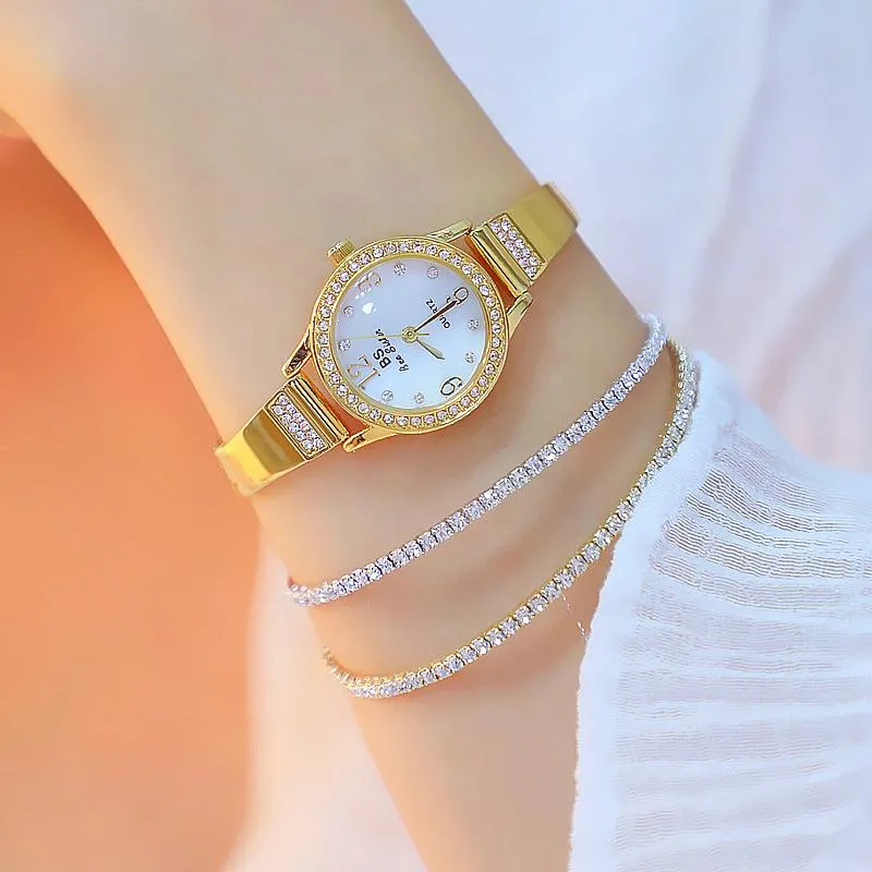 Armbanduhren Damen Quarzuhren Diamant Luxus Golduhr Edelstahl Damenuhr Damen Armband Armbanduhr Mädchen Zegarek DamskiWrist