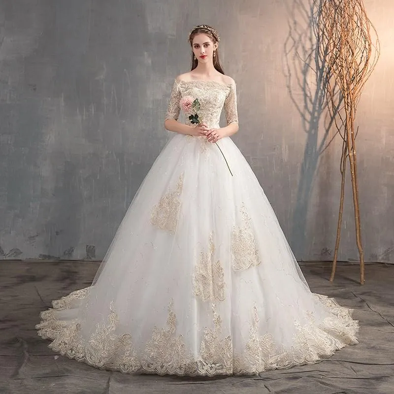 Autres robes De mariée 2022 Robe De l'épaule demi manches Robe dentelle Applique grande taille Simple Robe De Mariee