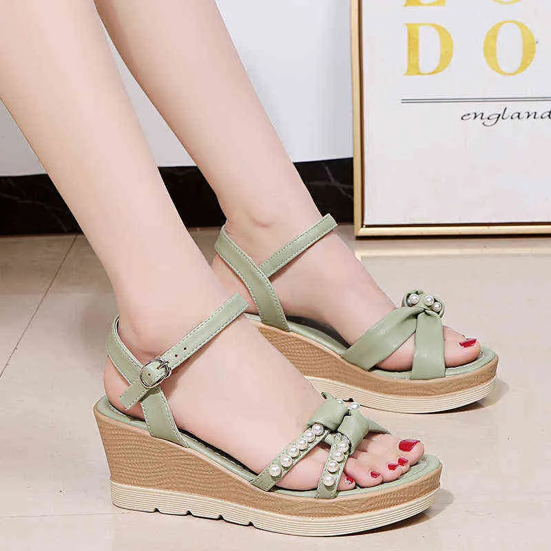 Summer New Arrival Fashion Women Brand Design Chunku High Heels Platform Sandal Ladies Wedges Shoes Woman Studs Embellished G220525