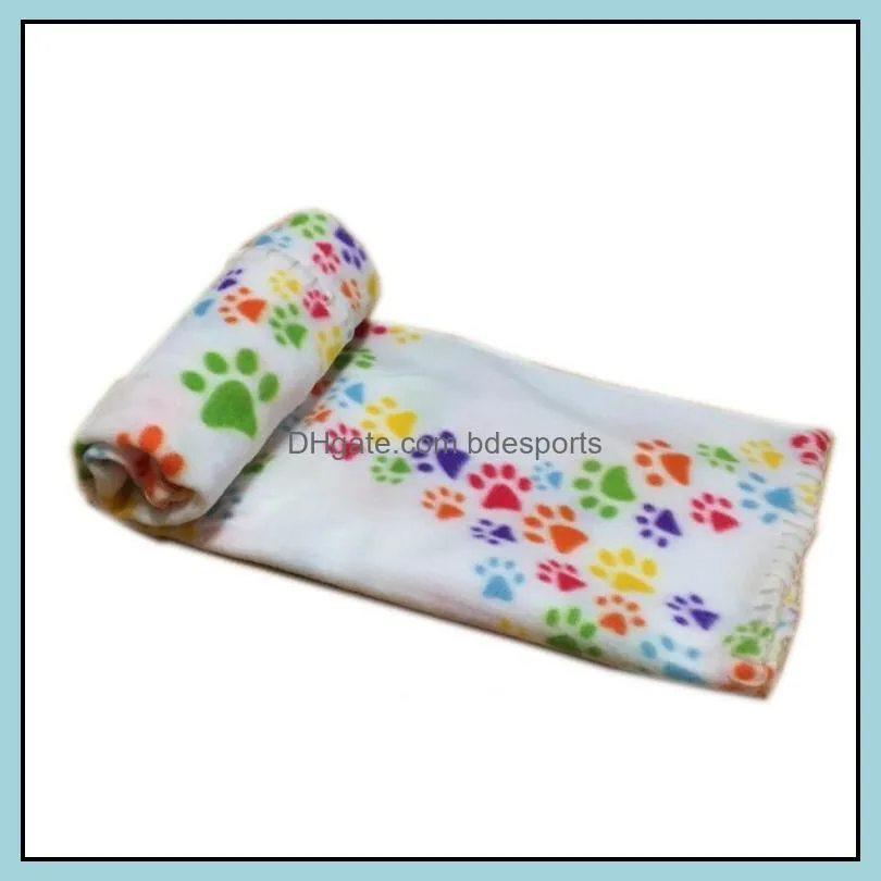 60x70cm pet dog cat bed blankets Cute Floral Pet Sleep Warm Paw Print Dog Cat Puppy Fleece Soft Blanket Beds Mat