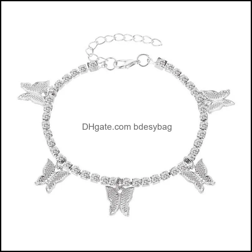 Best selling creative rhinestone small butterfly anklet, simple temperament claw chain tassel foot decoration fashion beach jewelry