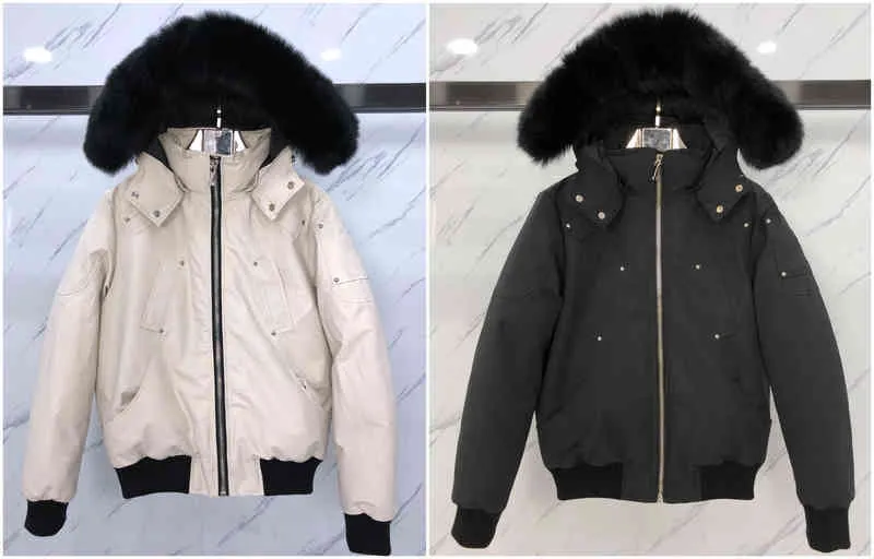 Down jacket men's fur collar parka winter waterproof white duck coat cloak fashion men and women couples moose casual version to keep warm