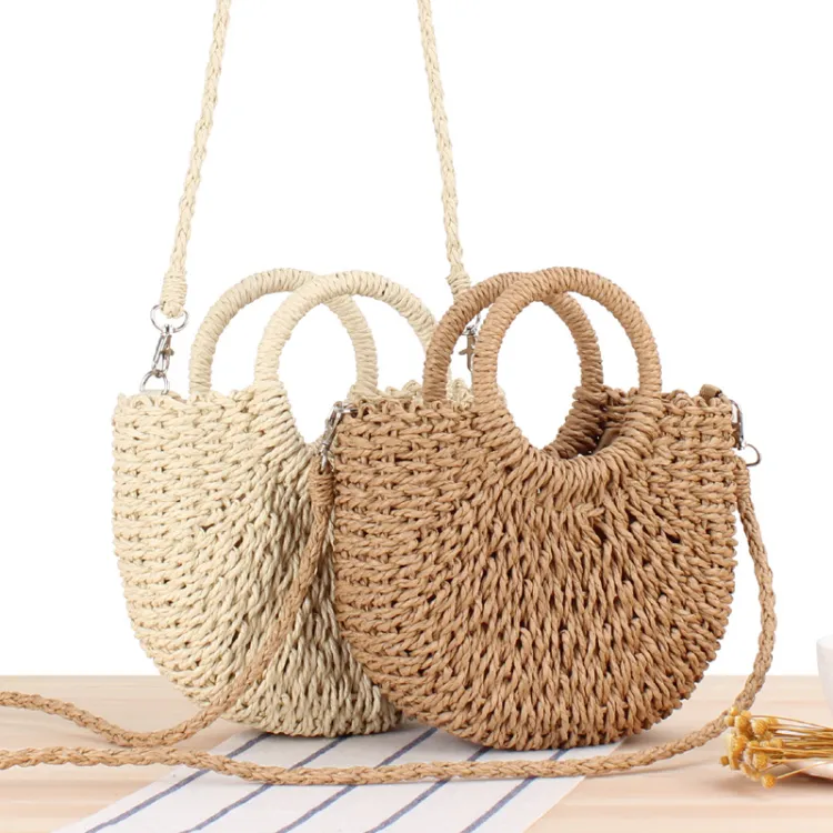 Sac de soirée en paille demi-cercle, Style Simple, sacs tissés à la main de plage populaires pour femmes, vacances