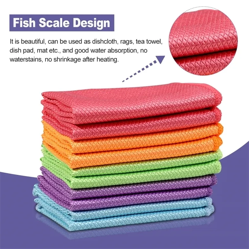 510 pièces chiffon de nettoyage en verre torchon non pelucheux pour fenêtres miroirs de cuisine sans trace réutilisable écailles de poisson chiffon de polissage 220727