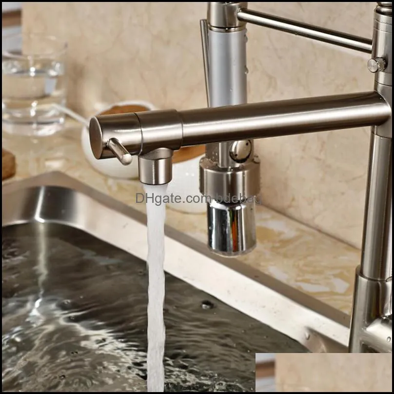 Wholesale And Retail Brushed Nickel Kitchen Faucet Swivel Spouts LED Sprayer Deck Mounted Vessel Sink Mixer Tap