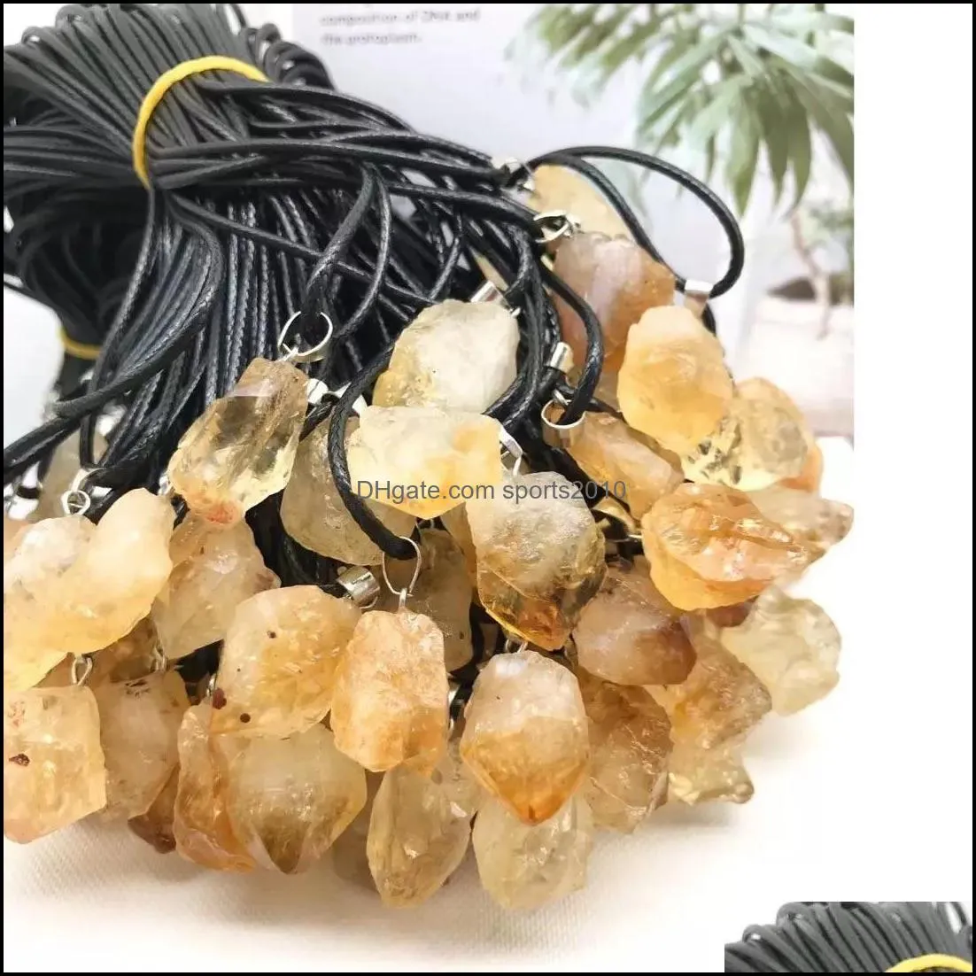 trendy natural yellow crystal druzy energy healing stone pendant necklace rope necklace women jewelry factory wholesale