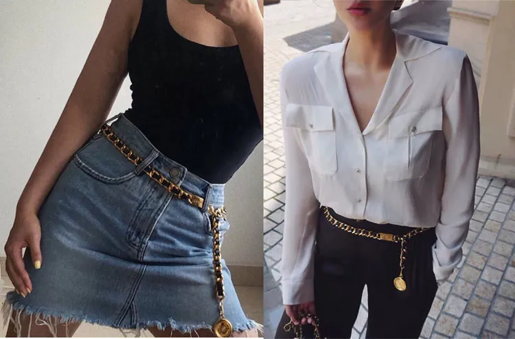 Designer Belts Baroque Gold Plated Copper Snake Link Calfskin Waist Chains With Coin Pendent Vintage Black Metal Real_voghion.com