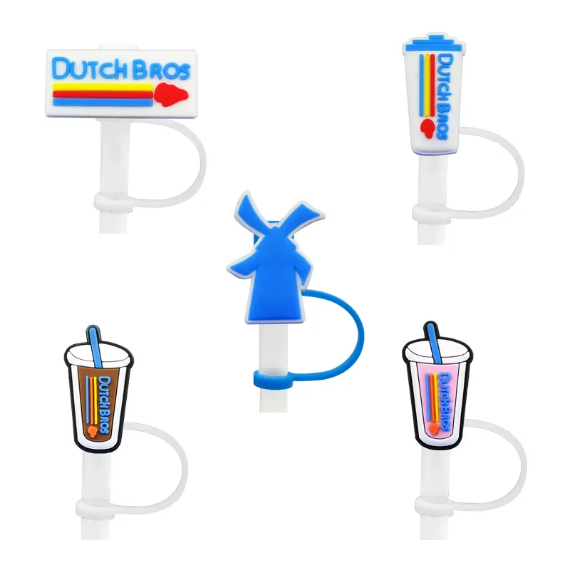 Set Of Reusable Silicone Dutch Bros Straw Toppers With Splash Proof