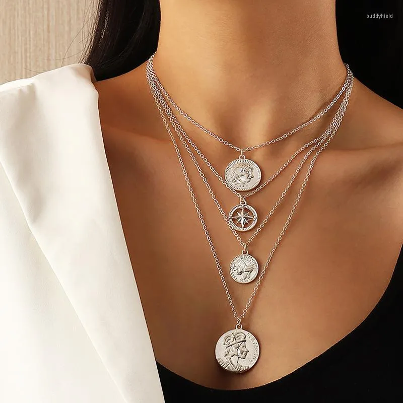 Chaînes 2022 mode multicouche collier en couches tête ronde Portrait charme pour femmes dames bijoux 1 pièce