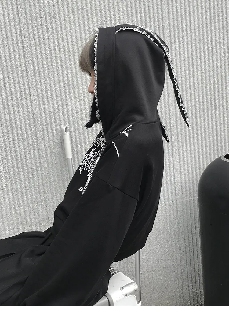 Harajuku Gothic Grunge Mechanical Rabbit Ears Hooded