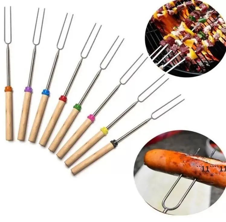 Edelstahl-BBQ-Marshmallow-Geflügel-Werkzeuge, Bratstäbe, ausziehbarer Bräter, teleskopierbar, Kochen/Backen/Grillen, RRA13427