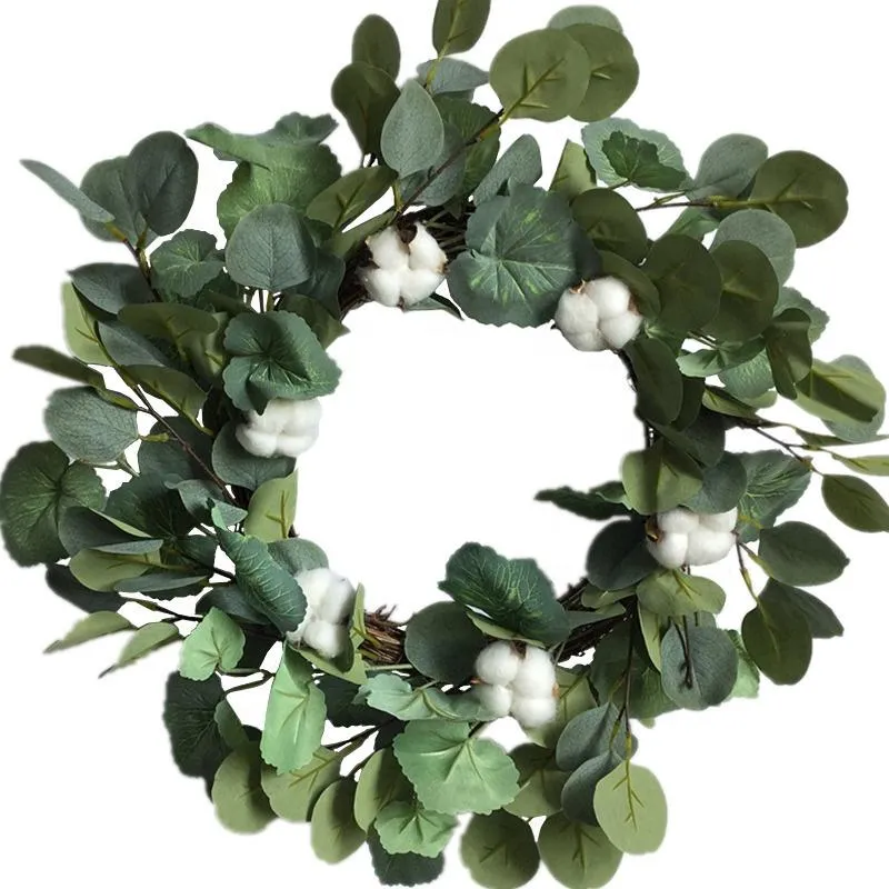 装飾的な花の花輪インチ人工シルクベゴニア葉ユーカリ緑の綿の花輪クリスマスの花輪装飾装飾