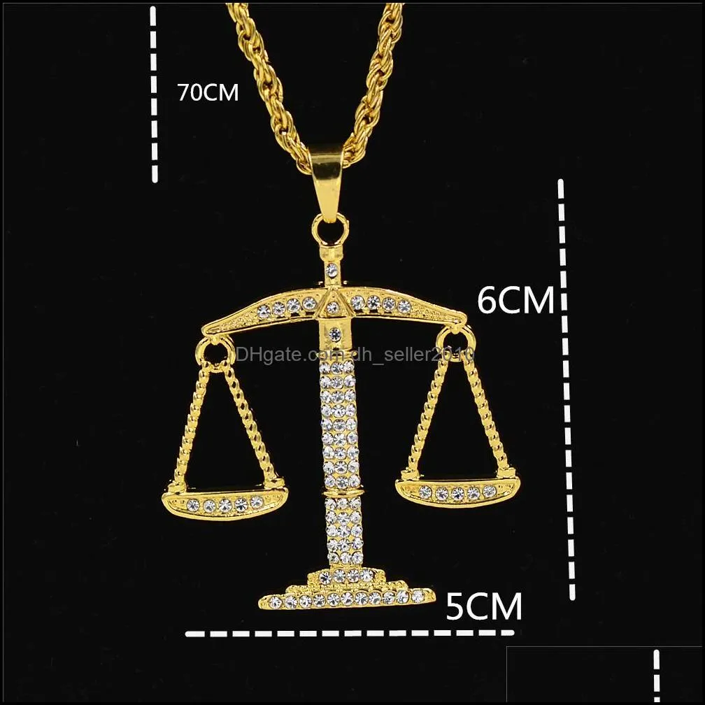 hip hop necklace gold color rhinestone balance pendant 316l stainless steel men women jewelry