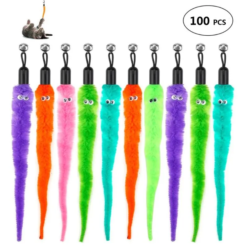 Cat Toys 100Pcs Squiggly Worm Toy Refills Wand Replacement Interactive Teaser Attachment For Indoor Cats KittenCat ToysCat