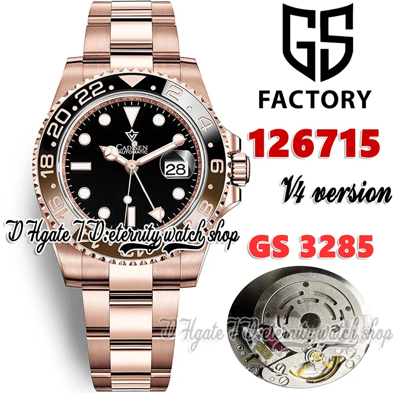 GSF V4 GMT GS126715 CAL.3285 GS3285 Automatyczne męskie zegarek Brązowy i czarny ramka ceramiczna 904L Bransoletka ze stali nierdzewie